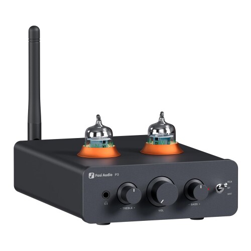 Fosi Audio P3 真空管 プリアンプ ヘッドホンアンプ 小型 ホームオーディオ ミニ真空管プリアンプ Bluetooth aptX LL HD 高低音制御対応 HiFi ステレオ アクティブスピーカー適用 RCA/AUX ポート搭載