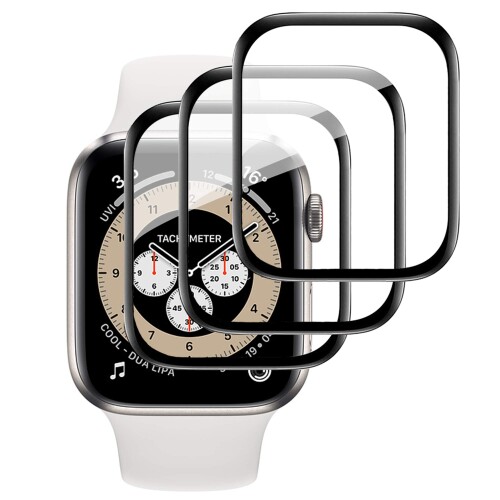 Apple Watchシリーズ6/5/4/SE 44mm用 3枚セット EGOECスクリーンプロテクター ブラックエッジアンチスクラッチアンチバブルウルトラHDフレキシブルフィルムプロテクター付き3Dカーブ iWatchシ