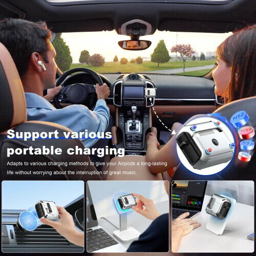 RFUNGUANGO AirPods Pro第2世代ケース、Airpods Proケース第2世代/第1世代(2023/2022/2019)対応、MagSafe対応、スタンド機能付きフルドロップカバー、A-ブラック+シルバー