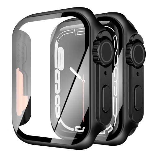 YUGYUG 対応 アップルウォッチ カバー Series 9/8/7 アップルウォッチ ケース PC素材 Apple Watch Ultra風ケース Apple Watch ケース ガラスフィルム 一体型 日本旭硝子材 二重構造 Apple Watch カバー 全面