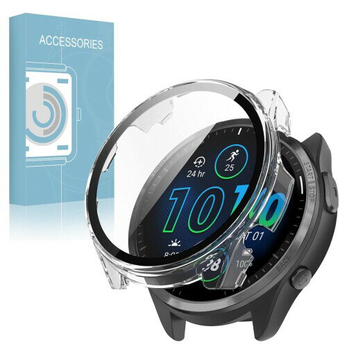 Garmin Forerunner 965 用 ケース ガラスフィルム 一体型 Garmin Forerunner 965 保護カバー 全面保護 耐衝撃 高透過率 指紋防止 グーグルピクセルウォッチ カバー (クリア）