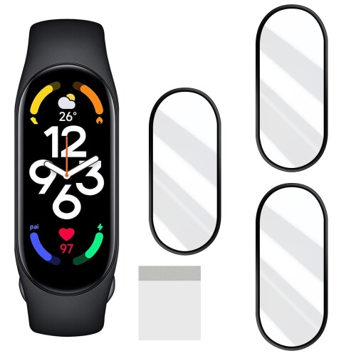 JCJCLY対応 Xiaomi Smart Band 9 / Band 8 / Band 7 保護フィルム PET複合材 炭素繊維素材製 3D曲面カバー「硬度9H 耐衝撃 衝撃吸収 高透過率 高感度 ラウンドエッジ加工 指紋防止 貼り付け簡単 自動吸