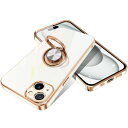 iPhone15 Plus 用 ケース リング付き アイフォン15 Plus カバー スマホケース リング 耐衝撃 携帯カバー 薄型 TPU シリコン スタンド機能付き 360回転車載ホルダー(ホワイト)