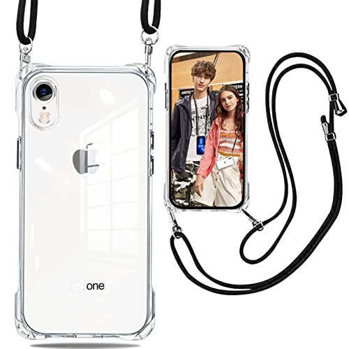 weiaoluo iPhone XR ケース ショルダー クリア 耐衝撃 透明 アイフォンxr スマホ カバー 調節可能な ショルダー クロスボディネックレス TPU 携帯 縦/横 2WAY 薄型 軽量 肩がけ 首掛け 紐付きバン