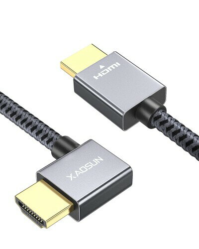 XAOSUN HDMI ケーブル 2M 4K 60Hz L字型 HDMI2.0規格 Macbook Pro 2021 2022 PS5 PS4 Xbox Switch Apple TV Fire TVなど適用 18gbps HDR 3D イーサネット対応 編組ナイロン （グレー）