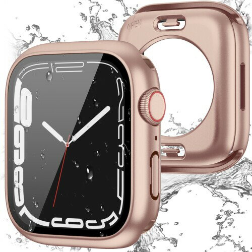 Zumyzu for Apple Watch 防水ケース 2 in 1 前後の保護 アップウォッチ カバー Apple Watch Series 6 5 4 SE3 SE2 対応 44mm PC+ガラス素材 装着簡単 脱落しやすい 耐衝撃 iWatch 44mm ローズゴールド