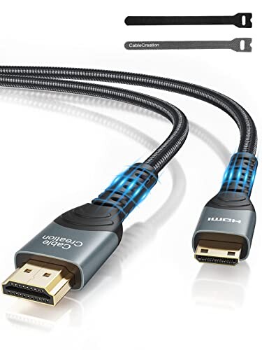 HDMI オス to Mini HDMI変換ケーブル ，CableCreation マジックケーブルタイ付きMini HDMI to HDMI変換ケーブル, 高速データ転送4Kx2K HDMI to Mini HDMI 4Kケーブル,カメラ等に適用 3M(10ft)/グレー