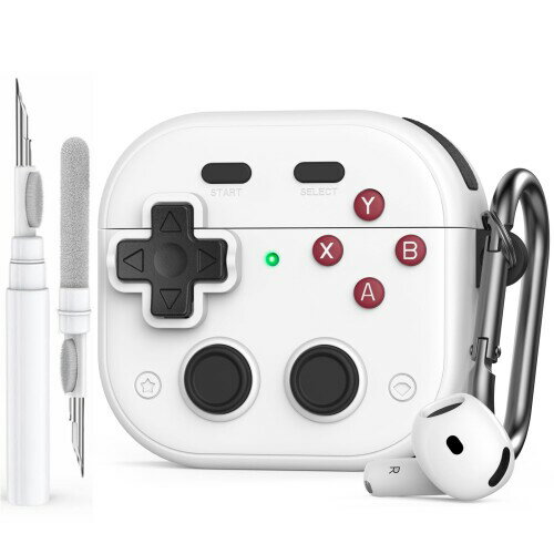 楽天まばし商店AhaStyle AirPods 4 2024充電ケース用クリーナーキット付き耐衝撃フルTPU AirPods第4世代保護スキンカバー、セキュアロッククリップ付きゲーム機デザイン