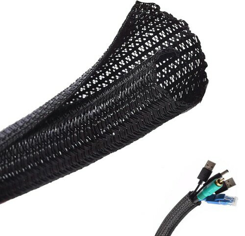 (CRSHIP) ケーブル収納スリーブ 編組ケーブル カバー DIY切断可能 コードオーガナイザー 配線管理 防塵..