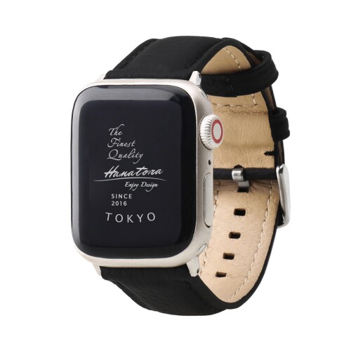(HANATORA) アップルウォッチ用バンド for AppleWatch バンド コンパチブル 41mm 40mm 38mm 本革 シュリンクレザー メンズ レディース ブラック シルバー AWBGZ01-M-Black-SV プレゼント人気 ギフト 誕生