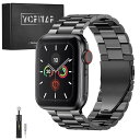 (YOFITAR) for Apple Watch 用バンド ステンレス製 44mm/45mm/46mm/49mm Apple Watch Series Ultra2/Ultra/10/9/8/7/6/5/4/SE2/SE 対応 iWatch バンド Apple Watch アクセサリ 長さ調整器具付き(ブラック,44mm/45mm/46mm/49mm)(2)