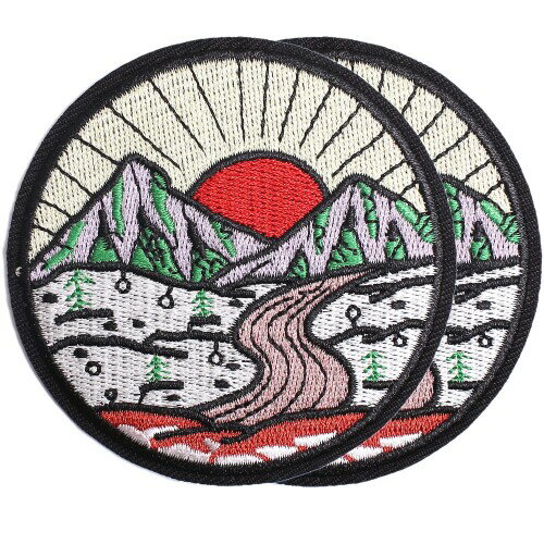 Harsgs 2PCS Sunrise from Mountain Vintage Patch Embroidered Applique Badge Iron on/Sew on Patches Emblem Patch DIY Accessories, Perfect for Clothes, Dress, Hat, Jeans