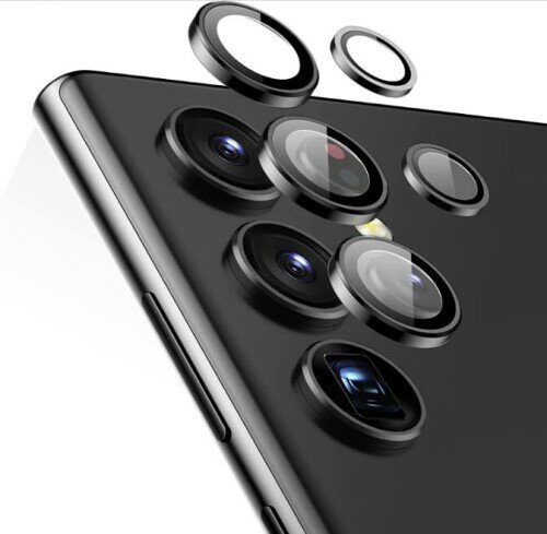 Casesmo Samsung Galaxy S22 Ultra 用 カメラ保護フィルム レンズカバー 貼り付け補助ツール付き 極薄 硬度9H 耐衝撃 防塵 落下防止 防水 高透過率 露出オーバー防止 レンズ保護フィルム, ブラック