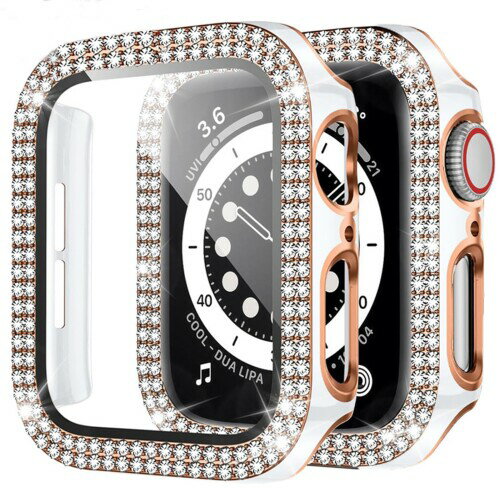 AIYYXX アップルウォッチ カバー Series 11/10/9/8/7/SE3/SE2/SE/6/5/4 対応 アップルウォッチ 本体 ダブルダイヤモンド ガラスフィルム付 超薄型 PC+ガラス素材 高透過率 耐衝撃 キズ防止 高感度 全