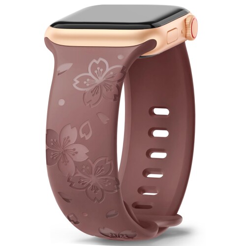 (HEARTBOOM) コンパチブル Apple Watch バンド アップルウォッチ バンド シリコン製 桜花柄 Apple Watch ベルト長さ無段階調整 Apple Watch Series Ultra 2/Ultra/SE2/SE/9/8/7/6/5/4/3/2/1に対応 38mm 40mm 41mm 男女兼 1