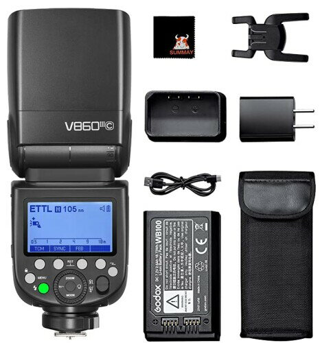 GODOX V860III-C E-TTL IIカメラフラッシュマスタースレーブスピードライト1 / 8000s HSS GN60 2600mAh充電式バッテリースピードライトCanon 6D 50D 60D 80D 1DXと互換性があり、モデリングライト、クイッ