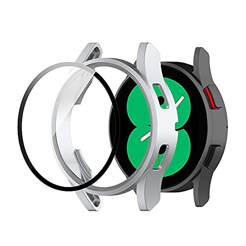 XIHAMA For Galaxy Watch4 / Galaxy Watch5 カバー 保護ケース PC素材 強化フィルム付き 40MM 44MM (44MM, シルバー)