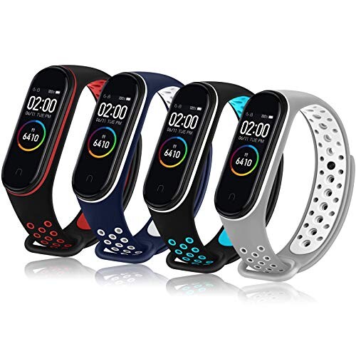 楽天まばし商店（Vancle） コンパチブル Xiaomi Mi Band 4 バンド/Mi Band 3 バンド 交換ベルト 通気性 柔らかい シリコン 交換用 ブレスレット シャオミ スマートバンド （黒赤+紺白+黒青+グレー白）