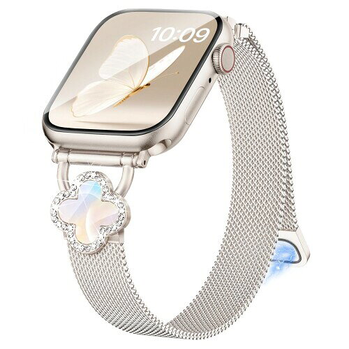 (Bokoios) キラキラマグネットベルト互?アップルウォッチ バンド レディース(42mm Series 11/10) 41mm 40mm 38mm、四つ葉のクローバーApple Watch バンド、ステンレスコンパチブ かわいいアップルウ