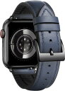 コンパチブルApple Watchバンド レザー 通気性 内側にシリカゲル 42mm/44mm/45mm/49mm エレガント互?アップルウォッチの 革バンド 男女共用 対応iWatch(ダークブルー/ブラックバックル)