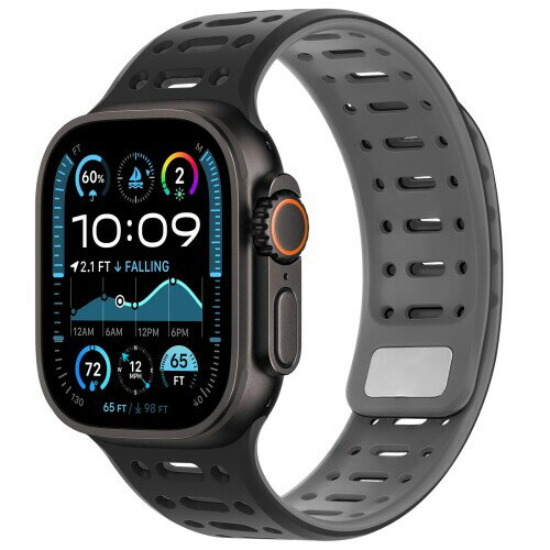 (Amizee) コンパチブル アップルウォッチ マグネチッ バンド 49/46/45/44/42/41/40/38mm ソフトシリコン通気性ストラップ Ultra 3/2/1 シリーズ 11 10 9 8 7 6 5 4 SE3/2/1 用（ブラック/グレー, 42mm/44mm/45mm/46m