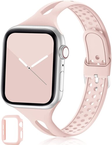 YUANHE 互換性のある Apple Watch シリコン ウォッチ バンド 40 mm 44 m 41mm 45mm、スポーツシリコンストラップ（PC保護ケース付）保護ケース通気性ストラップ交換用ストラップ（IWatchシリーズSE