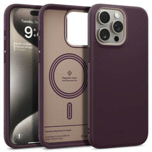 Caseology iPhone15ProMax 用 ケース MagSafe対応 米軍MIL規格 耐衝撃 グリップ 滑り止め 落下防止 TPU iPhone 15 Pro Max 用 カバー－ナノポップ・マグ（バーガンディ・ビーン）