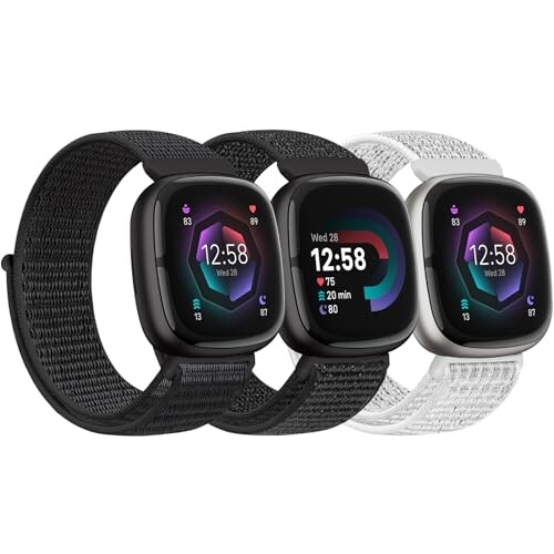 Bcuckood ナイロン交換用時計バンド Fitbit Versa 4/Sense 2/Versa 3/Sense レディース メンズ ソフト ..