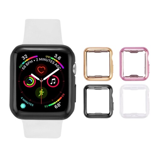 Tranesca Apple Watchケース 44mm 超薄型TPU アップルウォッチ保護カバー Series シリーズ4/5/6 Apple Watch SE対応 (クリア+ブラック+ゴールド+ローズゴールド) 4個セット