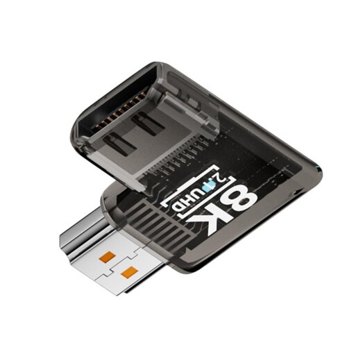 Xiwai 90度左角度水平HDMIオス-HDMI 2.1メスアダプター UHD 8K 60Hz HDTVエクステンダー 透明 スマートLEDライト付き モニター用