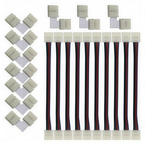 RGB LED はんだ付け不要ワイヤー、CESFONJER 4 ピン 10mm 幅ストリップツーストリップジャンパー、L 字..