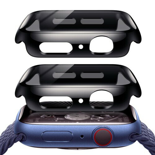 Rstxyz Apple Watch用 ケース 46mm アップルウォッチ 専用保護カバー PC+強化ガラス素材 一体型 新デザイン 高透過率 超薄型 保護ケース 防水 硬度9H 耐衝撃 全面保護 高耐久 装着簡単(46mm、黒 2