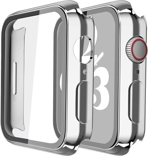 ULOE 対応 Apple Watch Series 9 / Series 8 / Series 7 41mm 用 ケース, 対応アップルウォッチ S9/S8/S7 41mm 保護カバー ガラスフィルム 一体型 PC素材全面保護（シルバー）