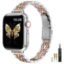 MioHHR の細いバンドは Apple の腕時計のバンド 38 の mm 40 の mm 41 の女性の iWatch のバンド シリーズ 8 7 6 5 4 3 2 1 SE のための薄いステンレス鋼の金属の鎖の革紐と、銀/ローズ・ゴールド互換