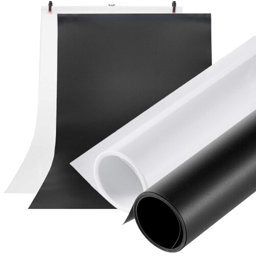 Meking 撮影用 PVC マット&ミラー反射面 両面対応 背景布 バックペーパー 60cm x130cm ホワイト＆ブラ..