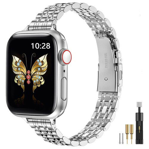 Apple の腕時計のバンド 38 の mm 40 の mm 41mm と互換性がある MioHHR の細いバンドは女性のための薄いステンレス鋼の金属の鎖の革紐 iWatch バンド シリーズ 8 7 6 5 4 3 2 1 SE 銀をつけま…