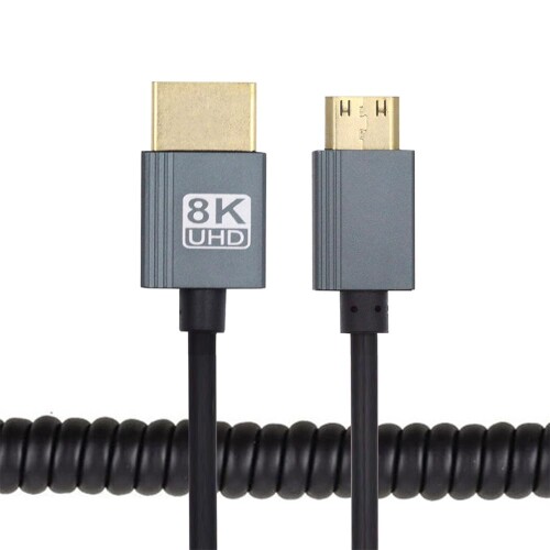 xiwai Mini HDMI 2.1オス→HDMIオス 8K 60hz ストレッチコイルケーブル 100cm HDTV ...