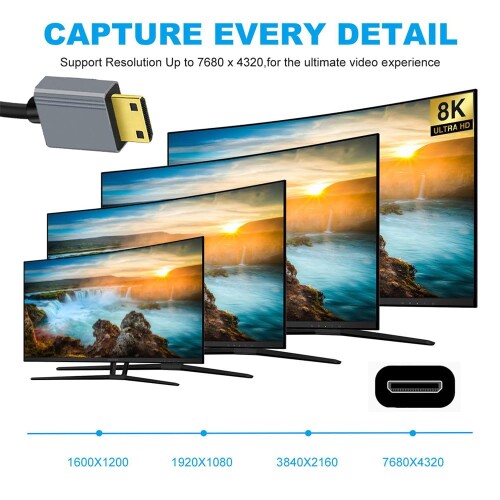 xiwai Mini HDMI 2.1オス→HDMIオス 8K 60hz ストレッチコイルケーブル 100cm HDTV ...