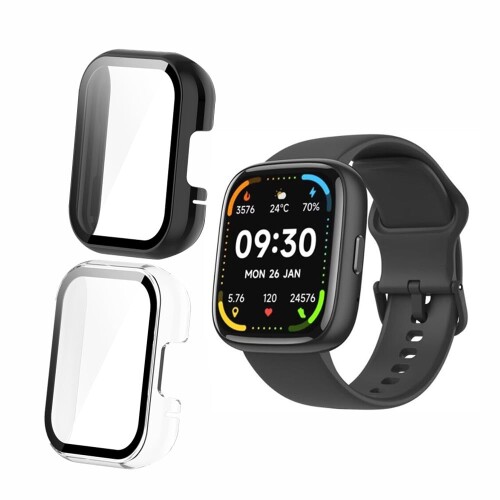 MIHENCE 一体型ケース 対応 ?SAIKATI/MMBX 1.83'' IDW26 スマートウォッチ, PC素材と強化ガラスフィルム一体型 ケース 全面保護 (ブラック/トランスペアレント)