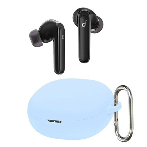 for Anker Soundcore Life P3 ケース シリコーン 保護カバー Anker Soundcore Life P3 対応 イヤホン全面保護カバー 落下防止 キズ防止 耐衝撃 装着充電可能 防水 防塵 カラビナ付き ブルー 