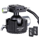 ARTCISE 44mm 低重心 ハンドル ボール雲台 CNC精密加工 アルミ ビデオ三脚ヘッド 360度回転 パノラマ 自由雲台 二つの予備アルカスイス クイックシュー付き 一眼レフ DSLR カメラ用 最大耐荷重