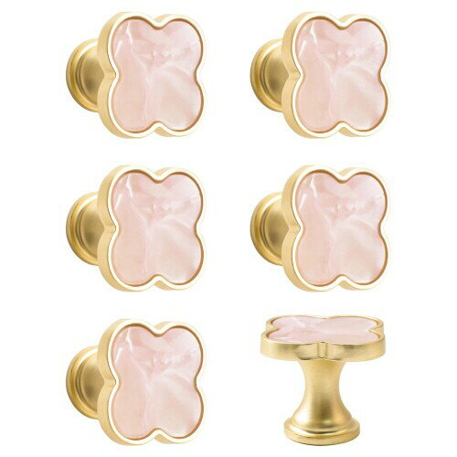 MOROBOR 6 PCS四つ葉クローバーハンドル、クリエイティブキャビネット引き出しプル多機能シングルホール亜鉛合金ノブドレッサーワードローブドア家具アクセサリー/ピンク表面のゴール