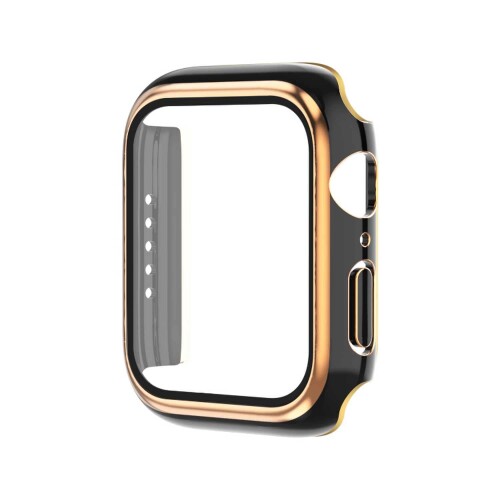 AMAPC for Apple Watch ケース Apple Watch Series 6/SE3/SE2/SE/5/4 44mm 用 一体型 Apple Watch 6/SE3/SE2/SE/5/4 44mm対応 日本旭硝子材 二重構造 全面保護 耐衝撃 装着簡単 ブラック＆ローズゴールド