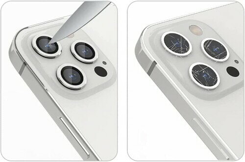 Sunny Fashion iPhone 13 Pro用-Max カメラレンズプロテクター、9H 強化ガラスカバースクリーンプロテクター金属製個別リング 13Pro 6.1インチ ProMax 6.7 2021 (シルバー) 3