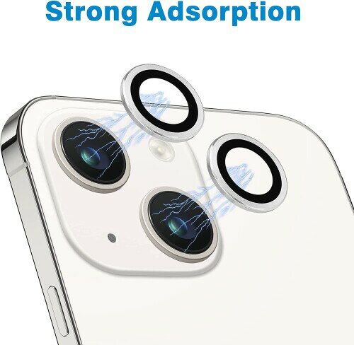 Sunny Fashion カメラレンズプロテクター iPhone 14 6.1インチ、iPhone 14 Plus 6.7インチ用、9H 強化ガラスメタル個別リングカバー、HDクリア、2パック (シルバー) 3