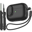 RFUNGUANGO for Airpod Pro ケース (2023/2022/2019) ロック付き、強力な落下保護、TPU 肌に優しい質感 Airpods Pro 第 2 世代用 (USB-C/ライトニング ケーブル)、ブラック(2)