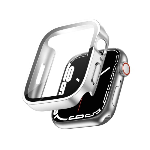 AMAPC for Apple Watch ケース Apple Watch ケース 対応 IP68完全防水 バンド 水泳・スポーツ専用 防水ケース 3D直角エッジデザイン Apple Watch Series 9/8/7 45mm対応 シルバー