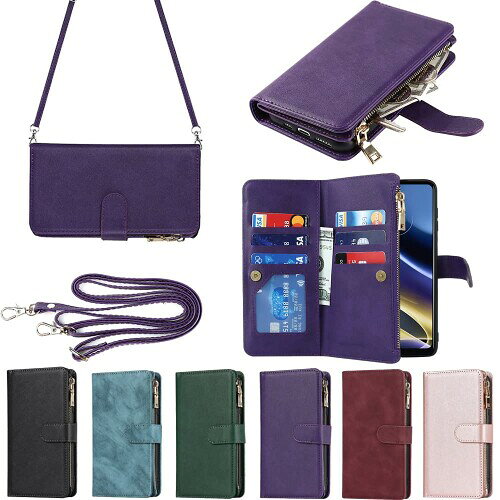 Eastwave for Motorola Moto G52J 5G ケース for moto G52j 5g 縄掛けケース 手帳型 財布型 ICカード コインポケット ストラップ付き カード 収納 小銭入れ ファスナーポケット付き PUレザー 6色パープル
