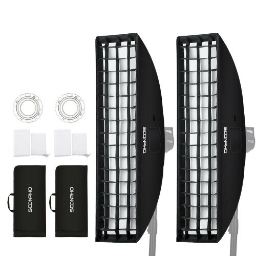 SOONPHO 22×90cm 長方形ソフトボックス 2本キット プロ 撮影用 グリッドソフトボックス ボーエンズマウ..