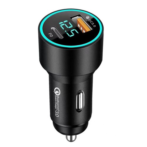 車載充電器 AMAPC for 車の電圧測定 USB 急速充電 USB C & USB A ポート PD 66W+QC 電流自動識別 4.8A電流 急速充電 LEDデジタルディスプレー搭載 USBカーチャージャー 電圧測定12〜24V車対応 全金属